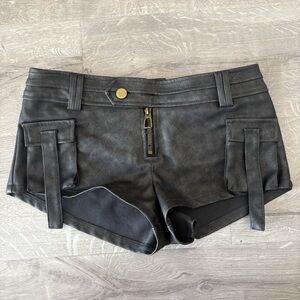 Edikted Black Faux Leather Cargo Shorts with Gold Hardware
